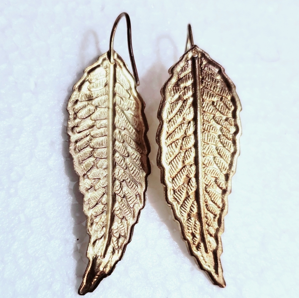 Vintage Gold Leaf Hook Earrings 2" inch drop!
